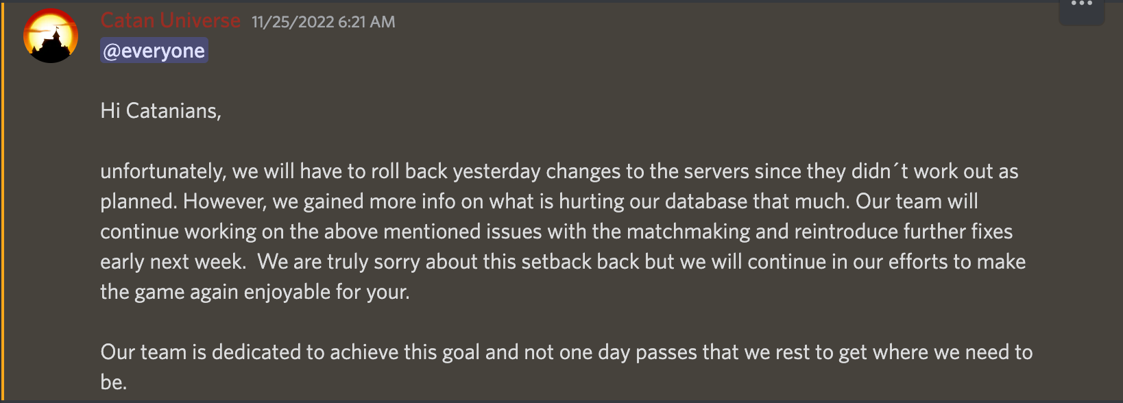 CU discord announcement that they will roll back previous statements